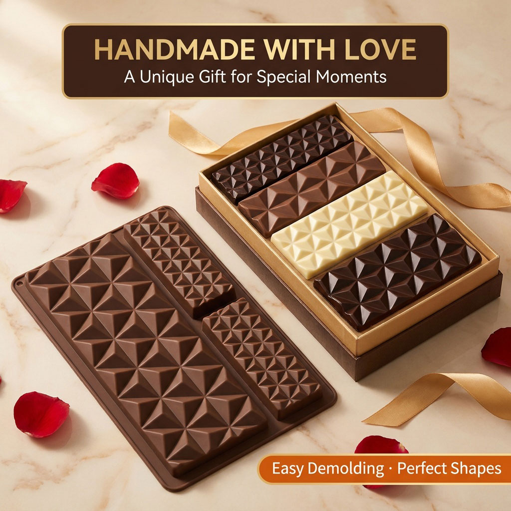 Silicone Mold Tray - 2-in-1シリコン製チョコレートバー型、キャンディー、フォンダン、ゼリー、石鹸用の再利用可能な長方形ベーキングトレイ、ノンスティックDIYキッチンツール