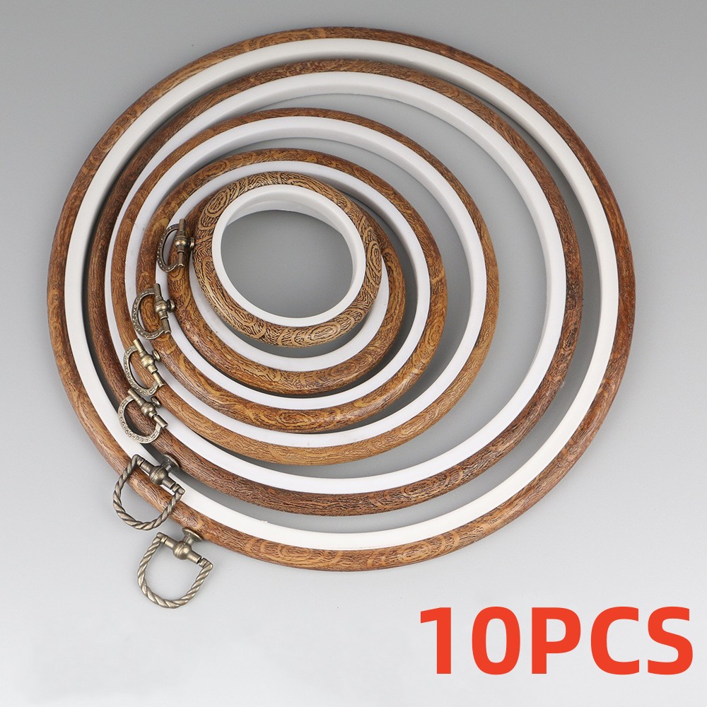 Wood Ring Blank - 丸い木製の刺hoフープフレームセット,DIY用のプラスチック製フープリング,クロスステッチ,針付きクラフト,7.5-26cm, 10個