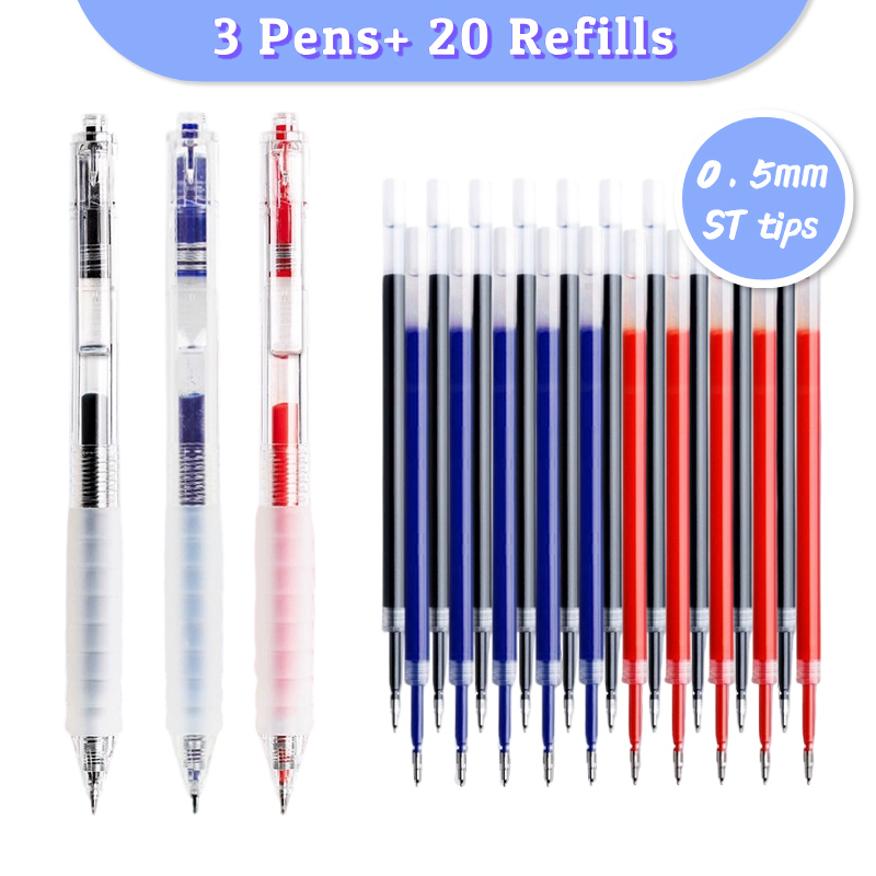 Pilot Pen G2 - ペン3本 リフィル20本 格納式ゲルペンセット 0.5mm STチップ 速乾性